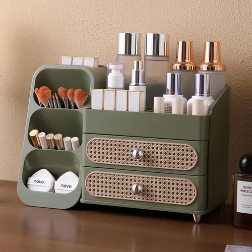 Vista 10 de Aveniee Organizador de maquillaje con cajones, gran organizador de encimera de baño para tocador, almacenamiento de cosméticos de escritorio