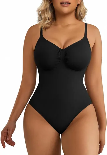 Vista 9 de SHAPERX Body de tanga con control de abdomen para mujer, sin costuras, cintura Tanga beige.