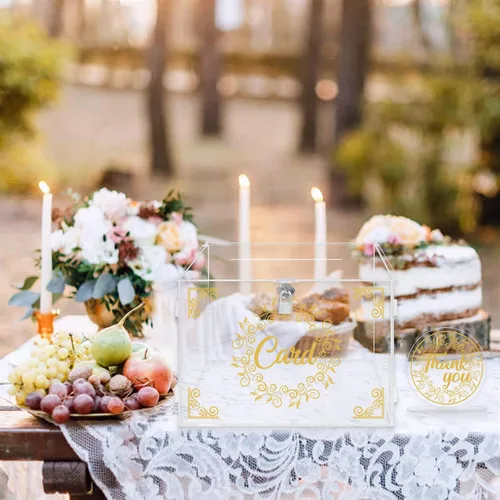 Vista 5 de Ywlake Caja de tarjetas de boda de acrílico con cerradura y ranura, soporte para caja de regalo para dinero en efectivo, cajas transparentes