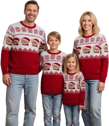Vista 8 de Suéter navideño a juego para la familia, con estampado de copos de nieve de reno, suéter feo de manga larga 1 estilo.