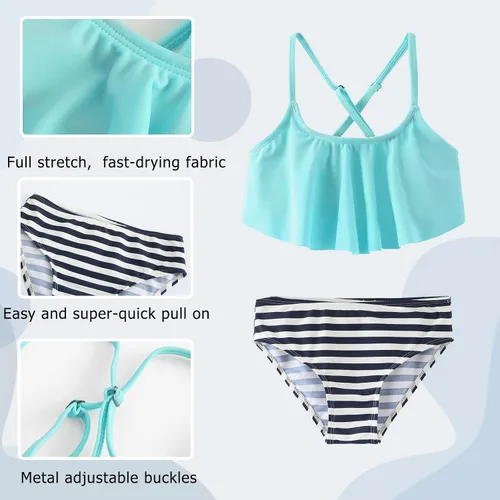 Vista 3 de Trajes de baño de dos piezas para niñas Rainbow Bikini con correa ajustable trajes de baño