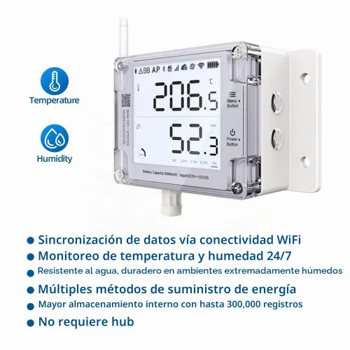 Vista 8 de GS1-A Termómetro inteligente con WiFi, higrómetro, registrador de datos de temperatura y humedad IP65, compartición de dispositivos, informes