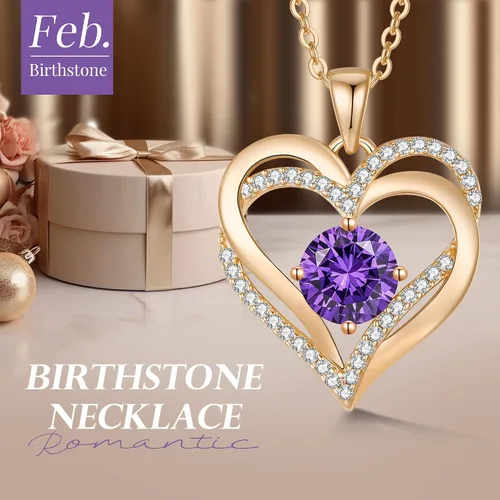Vista 3 de LOUISA SECRET Love Heart Birthstone Necklaces for Women, Birthday Gift for Women, Anniversary Jewelry for Wife Her, 925 Sterling Silver Pendant