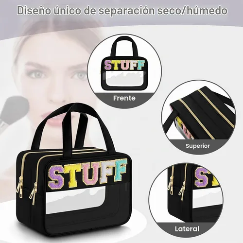 Vista 4 de Bolsa de maquillaje con letras claras, negro, tamaño L, bolsa