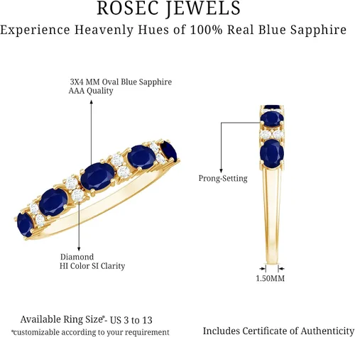 Vista 15 de Natural Blue Sapphire Diamond Wedding Band, AAA Quality, Blue Sapphire East West Ring For Women - Ideal For Gift