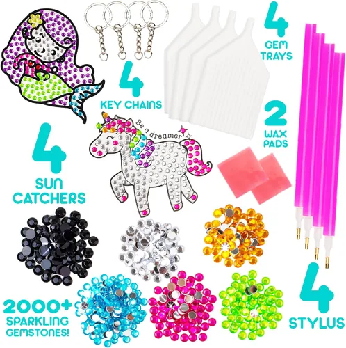 Vista 4 de Blue Squid Kits de arte de diamantes para niños, unicornio y sirena, divertido y fácil, kit de pintura de diamantes 5D para niños, kit de arte