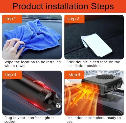 Vista 7 de Calentador de coche, calentador de coche portátil de 12 V 200 W que se conecta al encendedor de cigarrillos, descongelador para parabrisas