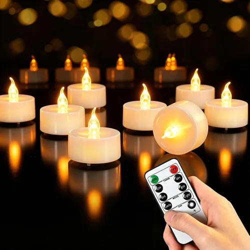 Vista 11 de JOSU Velas sin llama, 12 luces LED parpadeantes, funciona con pilas, con temporizador y clips remotos, velas cónicas de ventana blanca cálida