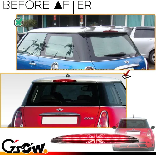 Vista 2 de Luz de Freno LED de 3ra Posición con Lente Transparente para MINI Cooper R50 R53 1ra Gen 2002-2006, [Bandera Union Jack del Reino Unido] 8 LED Rojos