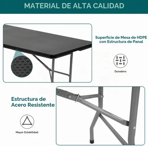 Vista 4 de FDW Mesa de comedor para exteriores de 8 pies, mesa plegable de plástico rectangular portátil con asa de transporte integrada para uso en fiestas