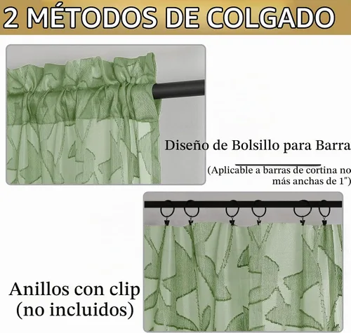 Vista 7 de Gwine - Cortinas traslúcidas color verde salvia de 96 pulgadas de largo, 2