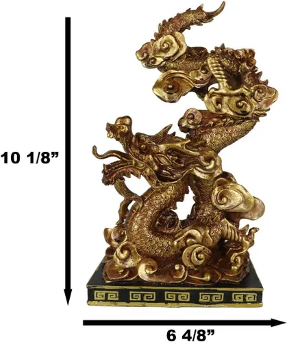 Vista 3 de Ebros Gift Estatua decorativa del rey dragón dorado con base de pedestal negro de 10.25 pulgadas de alto, estatua oriental legendaria de Yin Yang