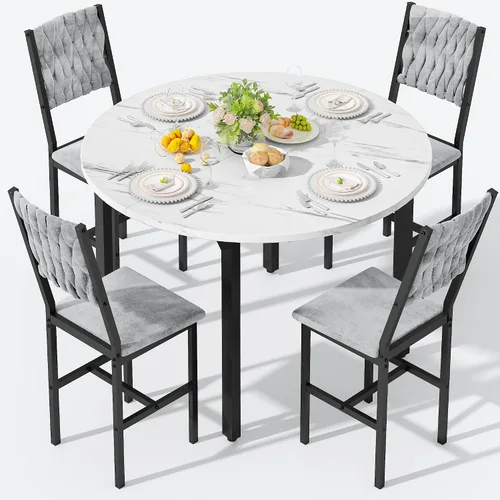 Vista 10 de AWQM Round Dining Table Set for 4, Velvet Chair, Kitchen Table Set, Grey