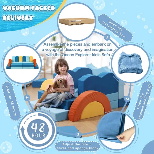 Vista 6 de Erament Sofá de Juego Modular para Niños de 22 Piezas para Niños Pequeños - Sofá Cama para Niños para Sala de Juegos, Muebles Convertibles