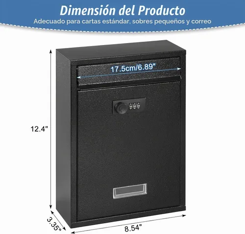 Vista 2 de KYODOLED Buzón de pared con bloqueo, buzón con cerradura de combinación para exterior, caja de seguridad para llaves de efectivo con código