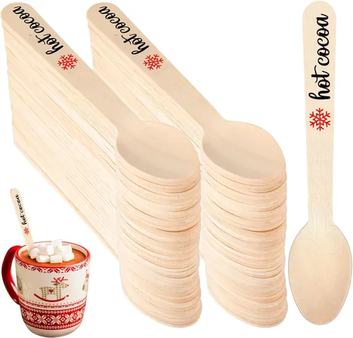 Vista 12 de Umigy 100 Pcs Christmas Wooden Spoons Disposable 5.5'',Bow