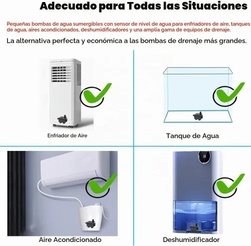 Vista 4 de Bomba de condensado pequeña con válvula de retención, bombas de agua sumergibles automáticas de 4.5 pies, bomba de drenaje con sensor de nivel, mini