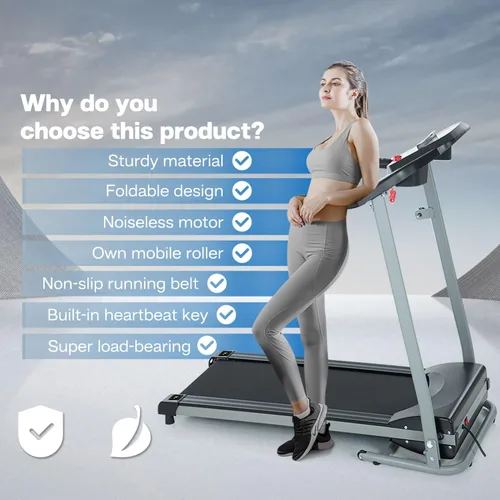 Vista 6 de Cinta de correr plegable para el hogar con inclinación, plegable para entrenamiento, máquina eléctrica para caminar, 15 programas preestablecidos