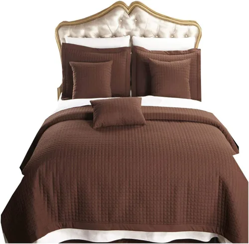 Vista 6 de Royal Hotel Bedding Juego de edredón de lujo a cuadros – Colcha de felpa suave de 2 piezas, ropa de cama con relleno cosido para todas las Negro