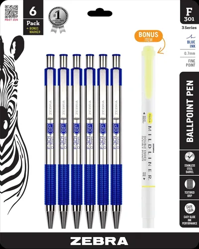 Vista 11 de Zebra Pen F-301 Bolígrafo retráctil de acero inoxidable de 0.7 mm, 4 unidades, tinta de fácil deslizamiento, clip de metal, recargable con F-Refill