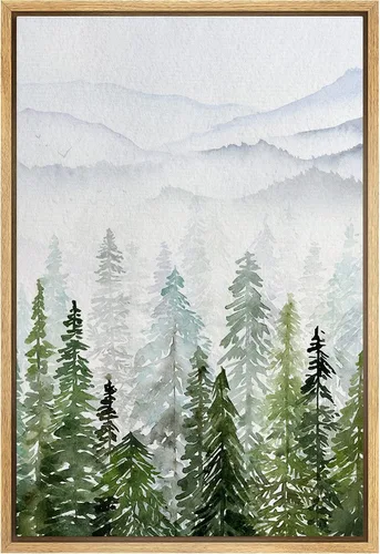 Vista 31 de SIGNWIN Lienzo enmarcado para pared, decoración de guardería de bosques, pájaros voladores, acuarela, montaña, bosque, naturaleza, arte moderno
