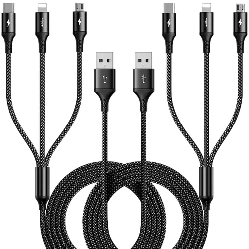 Vista 9 de RULUS Cable de carga múltiple corto [2 unidades/13.8 in], cable multiUSB 4 en 1, cable de carga rápida trenzado, cable de carga USB universal