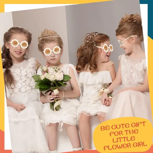 Vista 6 de Landhoow 2 lentes de sol redondos para niña de las flores, para regalo de propuesta de niña de las flores, lindos lentes para fiesta en la playa al