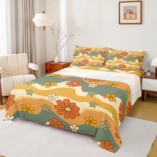 Vista 8 de Erosebridal Groovy - Juego de sábanas para decoración de fiesta para niñas y mujeres, diseño de signo de paz, tamaño individual, sábanas de mariposa