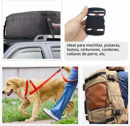 Vista 5 de Hebillas de plástico de liberación, Negro, Ajustable, liberación lateral