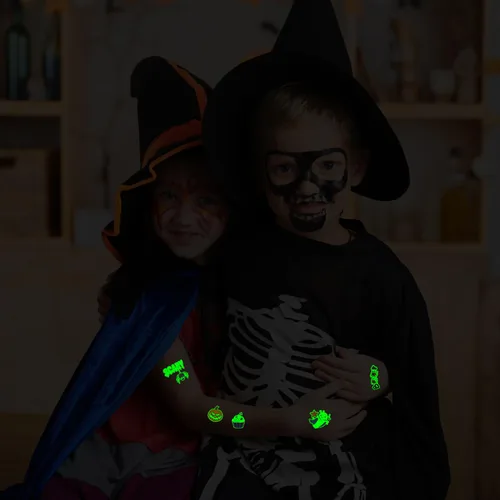 Vista 5 de Partywind 195 estilos (20 hojas) brillantes tatuajes temporales de Halloween, decoraciones de fiesta, suministros luminosos de fiesta de Halloween