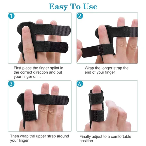 Vista 3 de Férula de dedo de gatillo para enderezar los dedos, artritis, esguince y lesiones (2 piezas, negro)