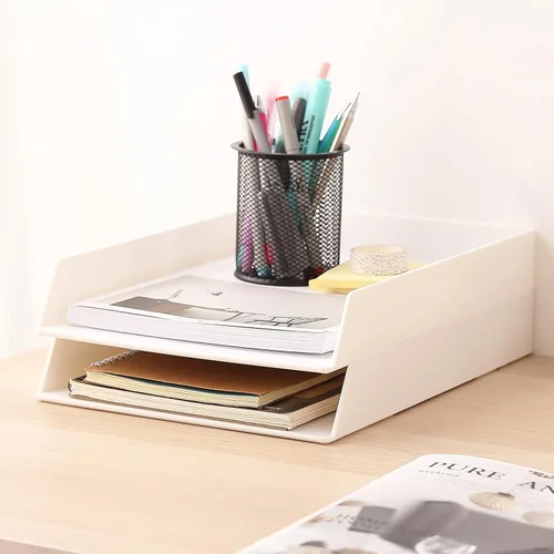 Vista 9 de Mr. Pen - Organizador de escritorio con bandeja de cartas, plástico, paquete de 2, organizador de archivos blanco para escritorio, organizador