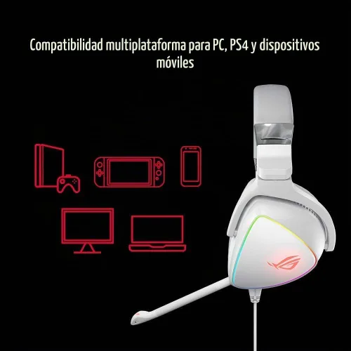 Vista 5 de ASUS Auriculares RGB ROG Delta Hi-Res ESS Quad-DAC, efecto de iluminación circular RBG Conector USB-C para PC, consolas y juegos móviles