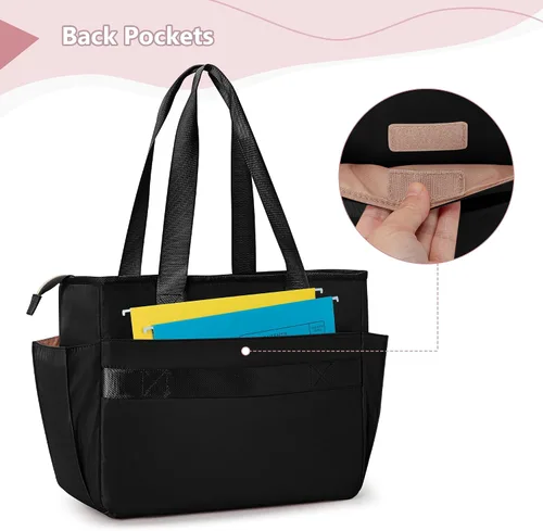 Vista 5 de Bolso para profesores con compartimento para laptop, bolsa grande para trabajo y suministros para profesores, color negro (vacío, diseño patentado)