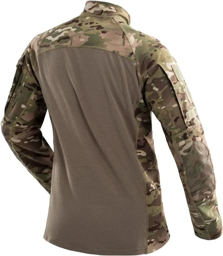 Vista 2 de CARWORNIC Gear - Camisa táctica militar de combate para hombre, de algodón, elástica, camuflaje, manga larga, con cremallera de 1/4