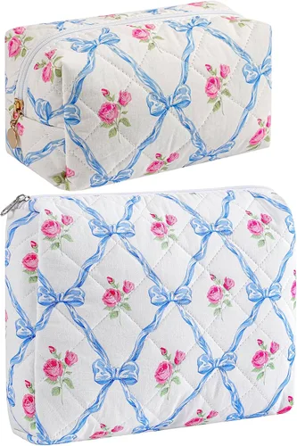 Vista 30 de Bolsa de maquillaje de viaje para mujeres y niñas, bolsa de maquillaje con cremallera, flores florales, organizador de maquillaje, bolsa de tela
