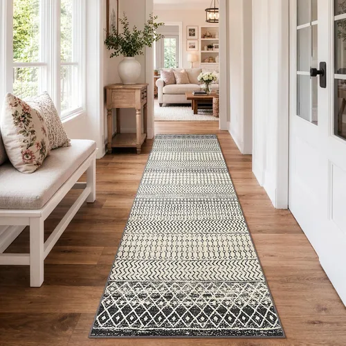 Vista 42 de Alfombra marroquí de área de 2x3 pies, color negro desgastado, alfombra de entrada antideslizante pequeña, suave, de pelo bajo, lavable, tapete