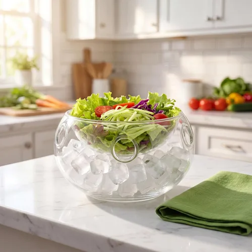 Vista 7 de Kichvoe Cuenco de hielo seco de cocina de 5.9 pulgadas, cuenco de vidrio para inmersión en frío, recipiente para servir frutas, postres y fiestas