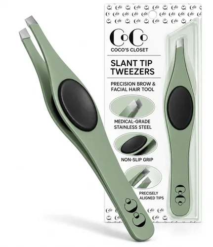 Vista 11 de Precision Tweezers for Eyebrows & Facial Hair Removal, Stainless Slant Tip Pinzas profesionales perfectamente alineadas y calibradas para pelos