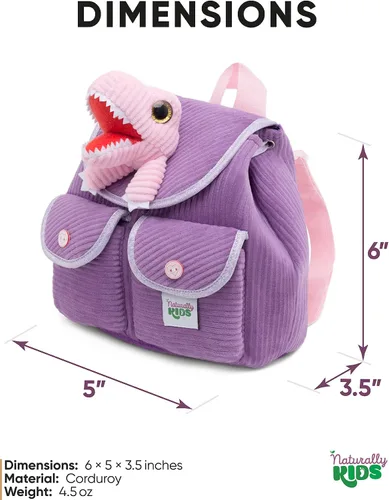 Vista 3 de Naturally KIDS Mini mochila de dinosaurio - Mochila muy pequeña para niñas y niños - Juguetes de dinosaurio para niños de 3 a 5 años - Mochila