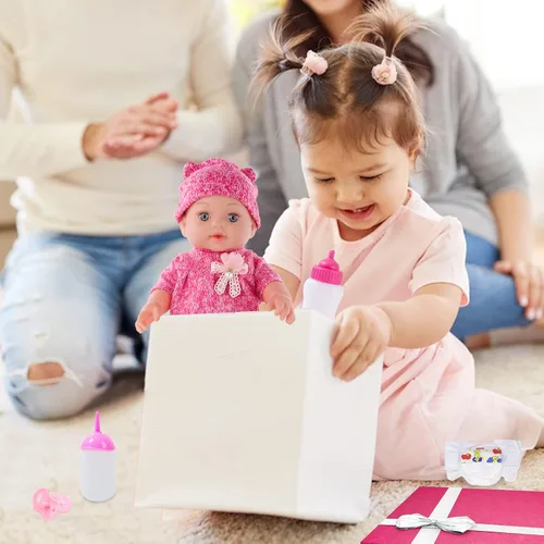 Vista 6 de DONTNO Muñeca de bebé de 12 pulgadas con ropa y accesorios, Set de alimentación y cuidado de muñeca bebé renacida viva con biberones, pañal