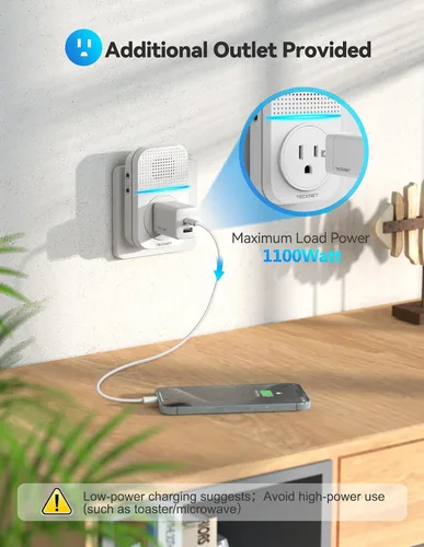 Vista 2 de TECKNET Timbre inalámbrico, timbre autoalimentado, timbre inalámbrico enchufable de 0 a 110 db para hogar, aula, IP66, impermeable, 1300 pies