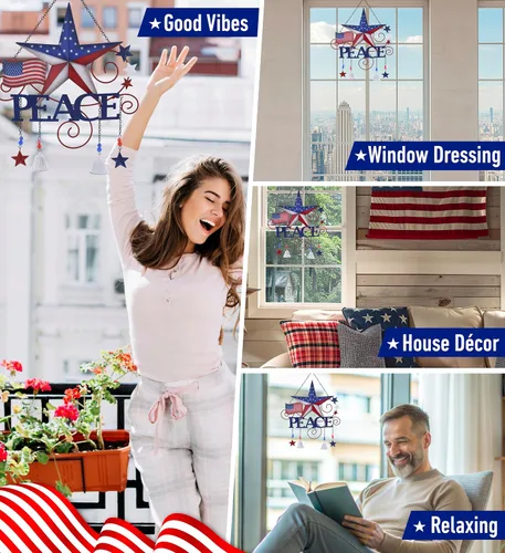 Vista 3 de CoTa Global Campanilla de viento de la paz con la bandera de Estados Unidos, diseño patriótico para interiores o exteriores, decoración del hogar