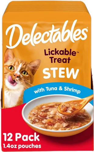 Vista 11 de Hartz Delectables Golosinas húmedas para lamer de estofado para gatos adultos y mayores, pollo y atún, 1.4 onzas (paquete de 12)