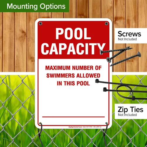 Vista 5 de Número máximo de nadadores permitidos en este cartel de piscina, 7 x 10 pulgadas, libre de óxido, aluminio 040, resistente a la decoloración