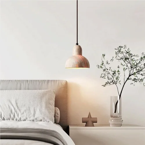 Vista 4 de Lámpara colgante industrial de estilo japonés para dormitorio, lámpara colgante de mesita de noche, lámpara colgante de piedra con agujero amarillo