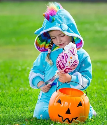 Vista 3 de Tipsy Elves Disfraz de unicornio azul claro para Halloween con crin de arcoíris y cola para niños