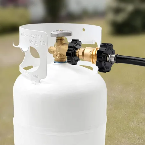 Vista 4 de Adaptador de tanque de propano Aekops de 100 libras, adaptador universal POL para tanque de propano que convierte POL a QCC1, adaptador de tanque LP