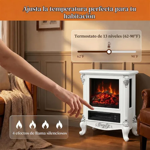 Vista 8 de Estufa de chimenea eléctrica con control remoto, calentador interior de Blanco antiguo