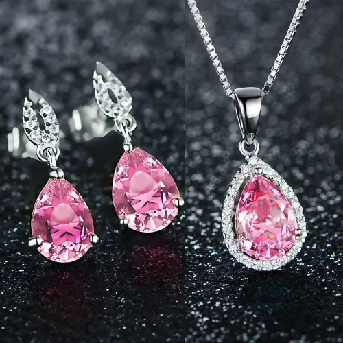 Vista 5 de JIANGXIN Teardrop Birthstone 925 Sterling Silver Rhodium Plated Gemstone Jewelry Set for Women Stud Earring Pendant Necklace 1618inch Italian Box